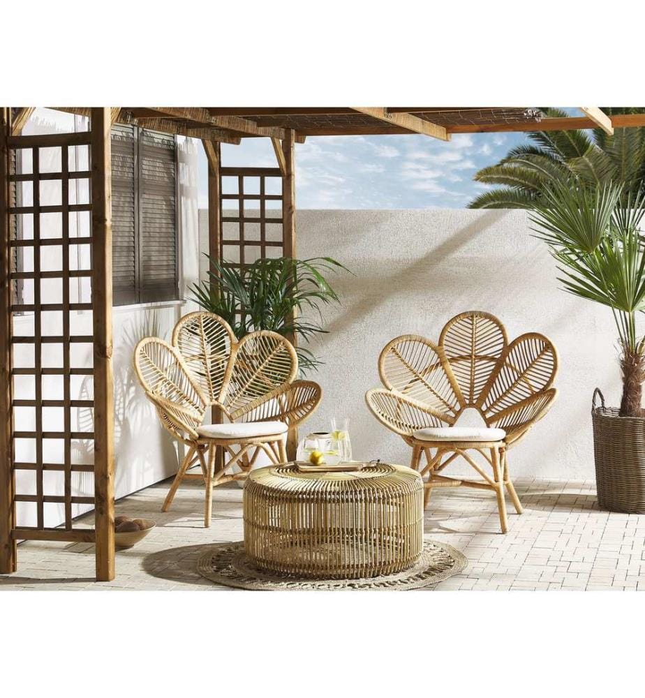 Ensemble bistrot avec coussins FLORENTINE / LIMNI Rotin Beige