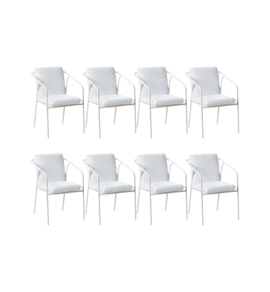 Lot de 8 chaises de jardin avec coussins ASCIANO Métal Blanc