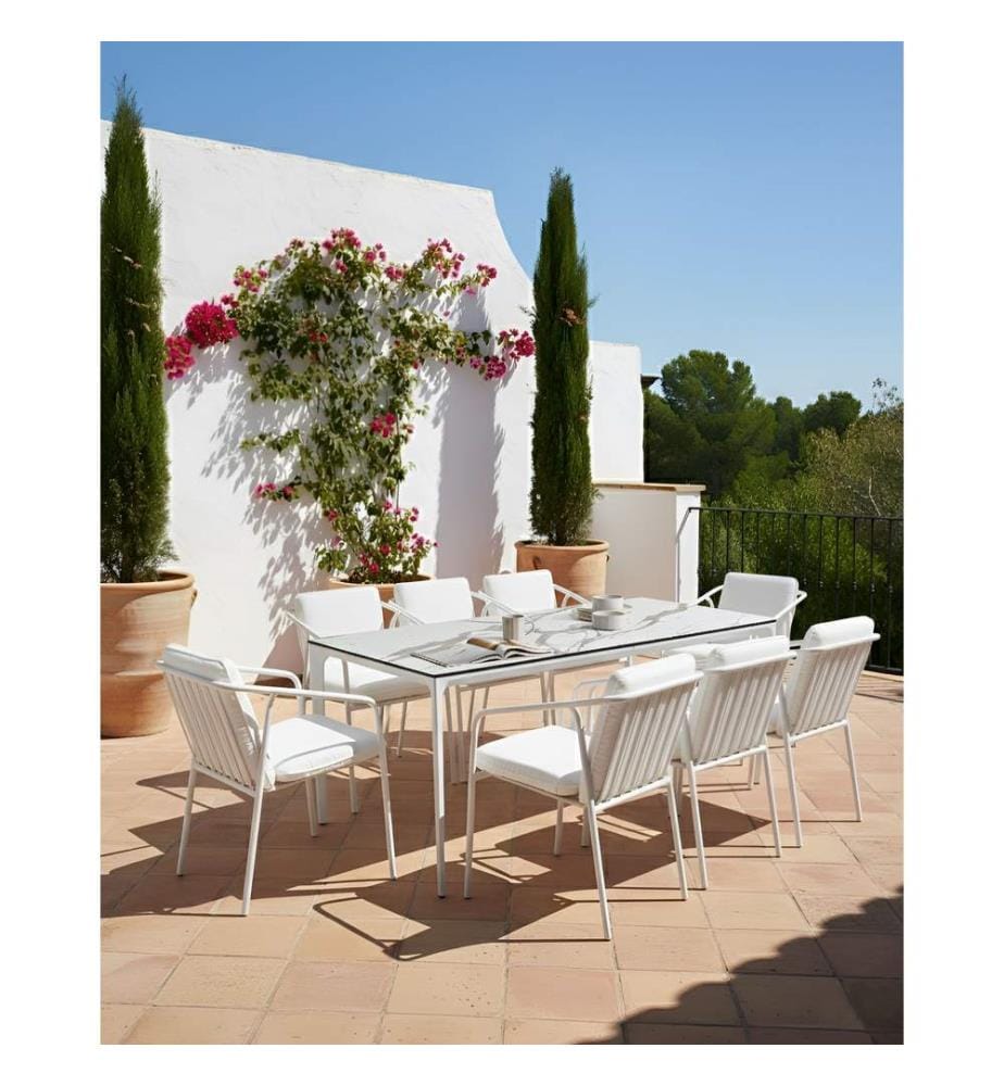Lot de 8 chaises de jardin avec coussins ASCIANO Métal Blanc