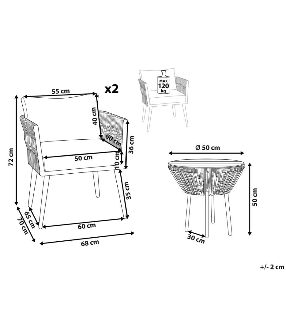 Ensemble bistrot avec coussins GARGANO Marron clair