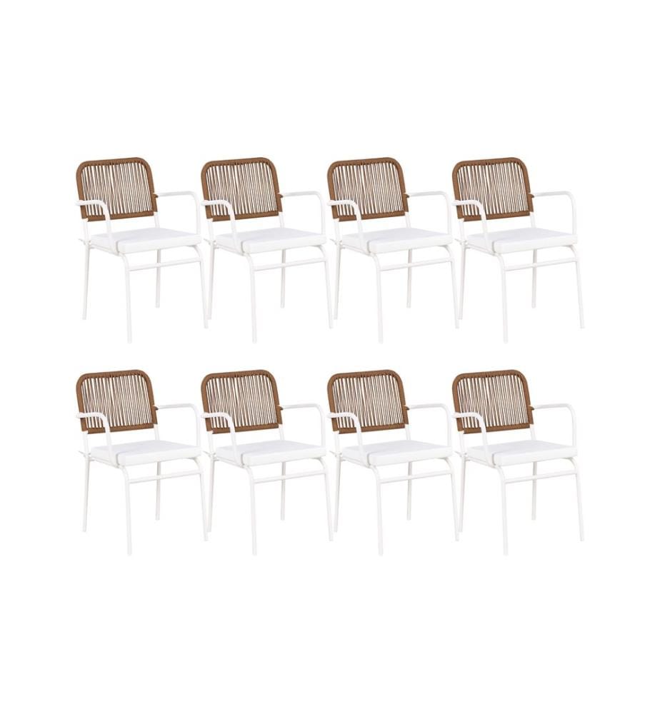 Lot de 8 chaises de jardin avec coussins TACENO Métal Blanc