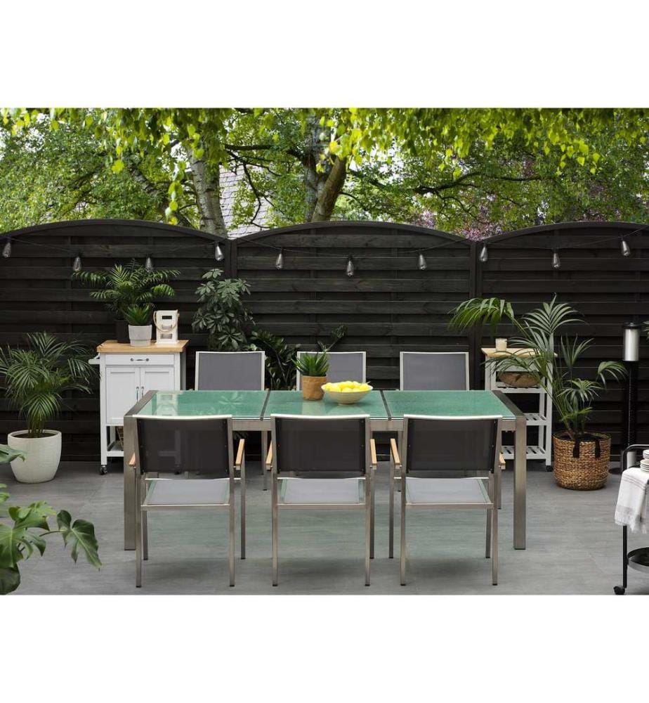 Table de salle à manger de jardin GROSSETO 220 cm 100 cm Verre fissuré Transparent