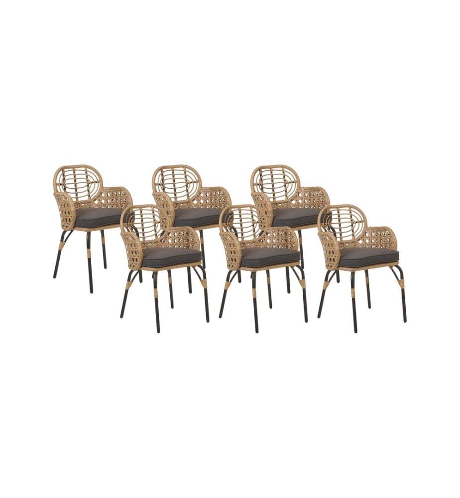 Lot de 6 chaises de jardin avec coussins PRATELLO Naturel