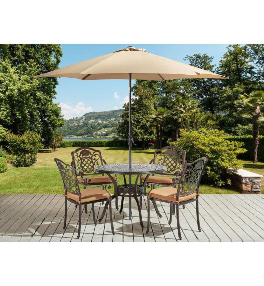 Salle à manger de jardin 4 places SALENTO avec parasol (16 options) Métal Marron foncé