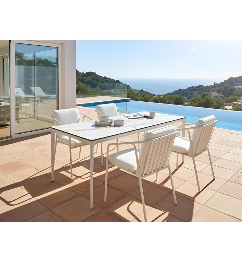 Table de salle à manger de jardin SOVARETO 180 cm 90 cm Effet marbre Marbre blanc