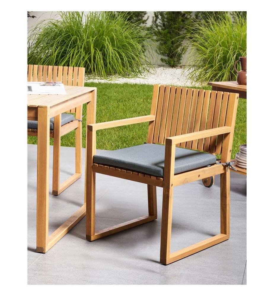 Lot de 2 chaises de jardin avec coussins SASSARI PREMIUM Bois d'acacia certifié Mélange de gris
