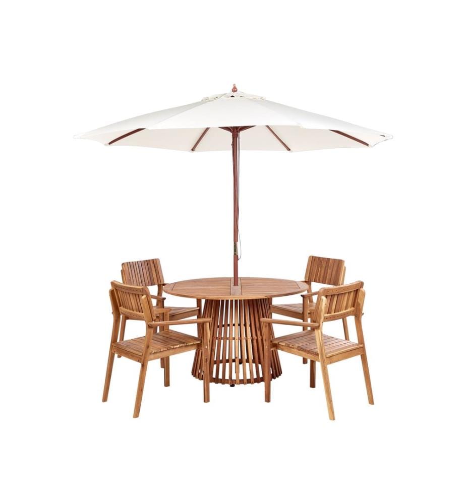 Salle à manger de jardin 4 places AGELLO avec parasol (12 options) Acacia Marron