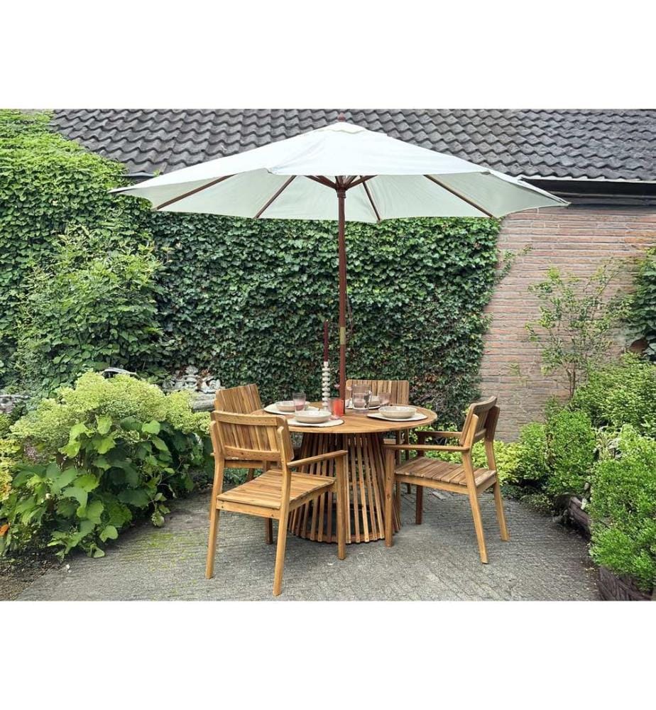 Salle à manger de jardin 4 places AGELLO avec parasol (12 options) Acacia Marron