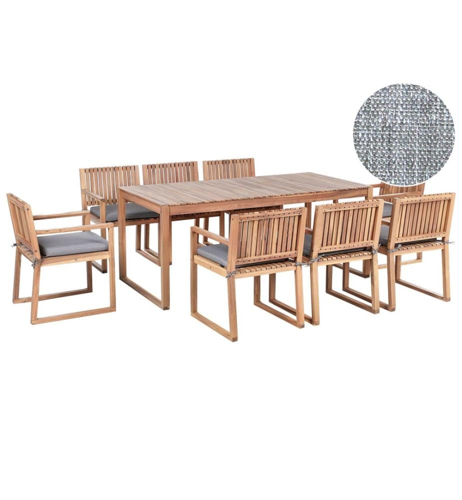 Salle à manger de jardin 8 places SASSARI PREMIUM avec coussins Bois d'acacia certifié Mélange de gris