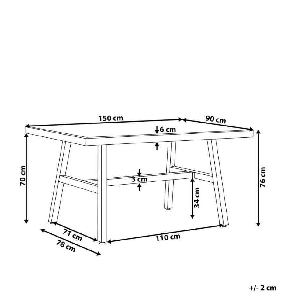 Table de salle à manger de jardin CANETTO 150 cm 90 cm Verre Noir