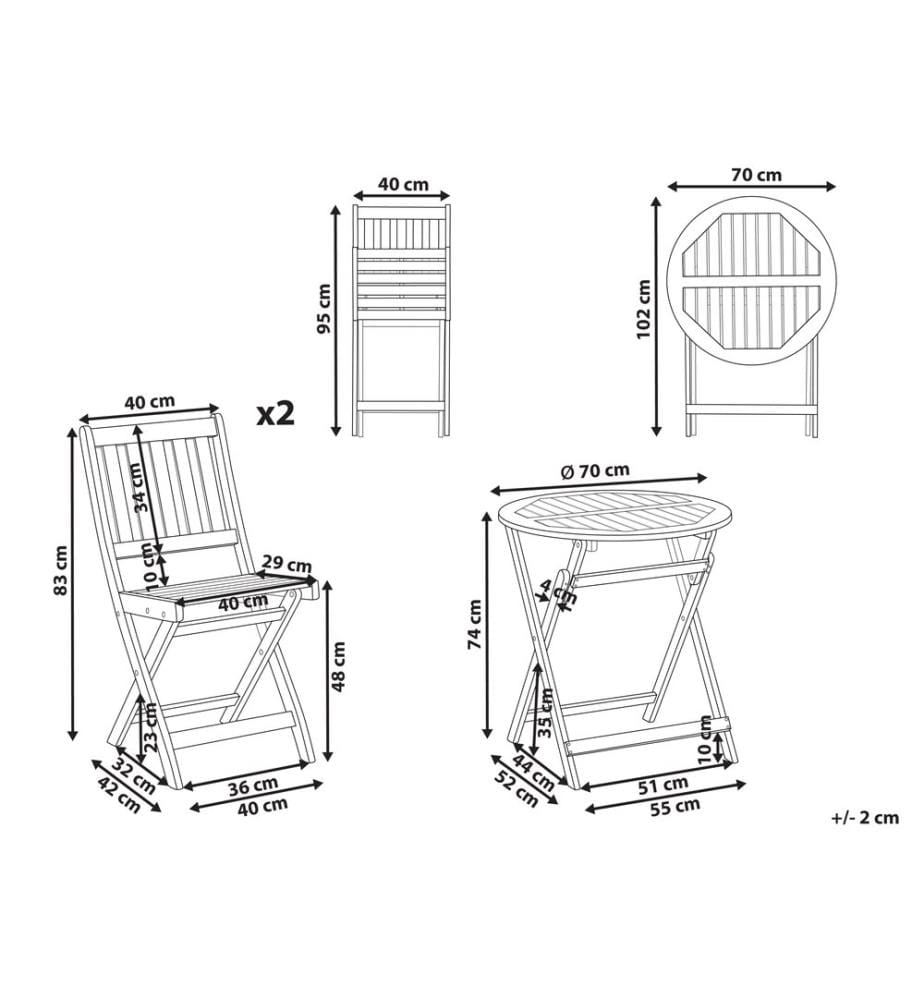 Ensemble bistrot Pliant FEBBIO Bois d'acacia certifié Marron