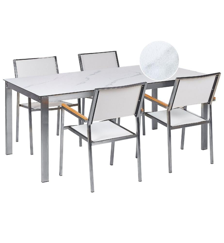 Salle à manger de jardin 4 places COSOLETO/GROSSETO Verre de sécurité Effet marbre Marbre blanc
