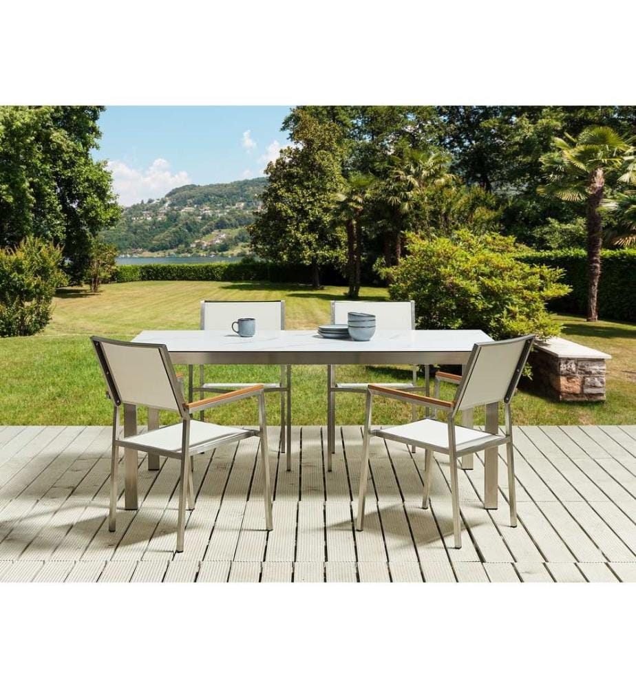 Salle à manger de jardin 4 places COSOLETO/GROSSETO Verre de sécurité Effet marbre Marbre blanc