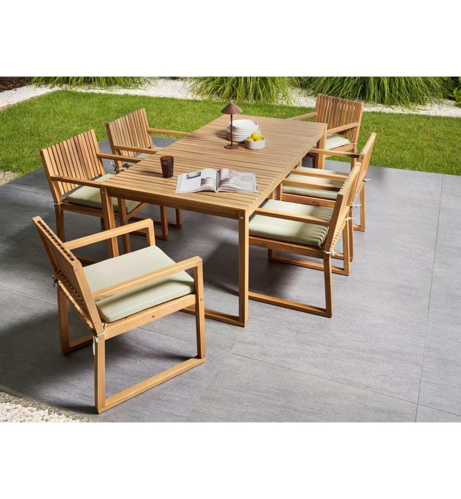 Salle à manger de jardin 8 places SASSARI PREMIUM avec coussins Bois d'acacia certifié Vert clair