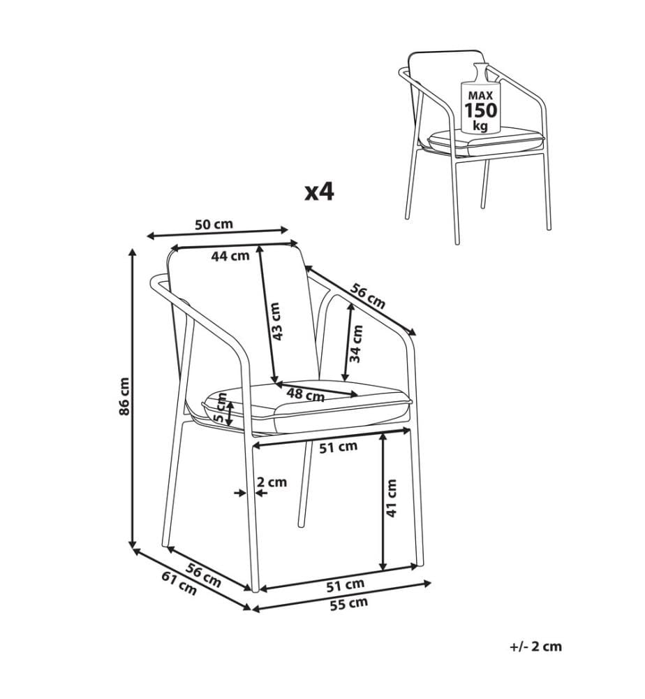 Lot de 4 chaises de jardin avec coussins ASCIANO Métal Vert