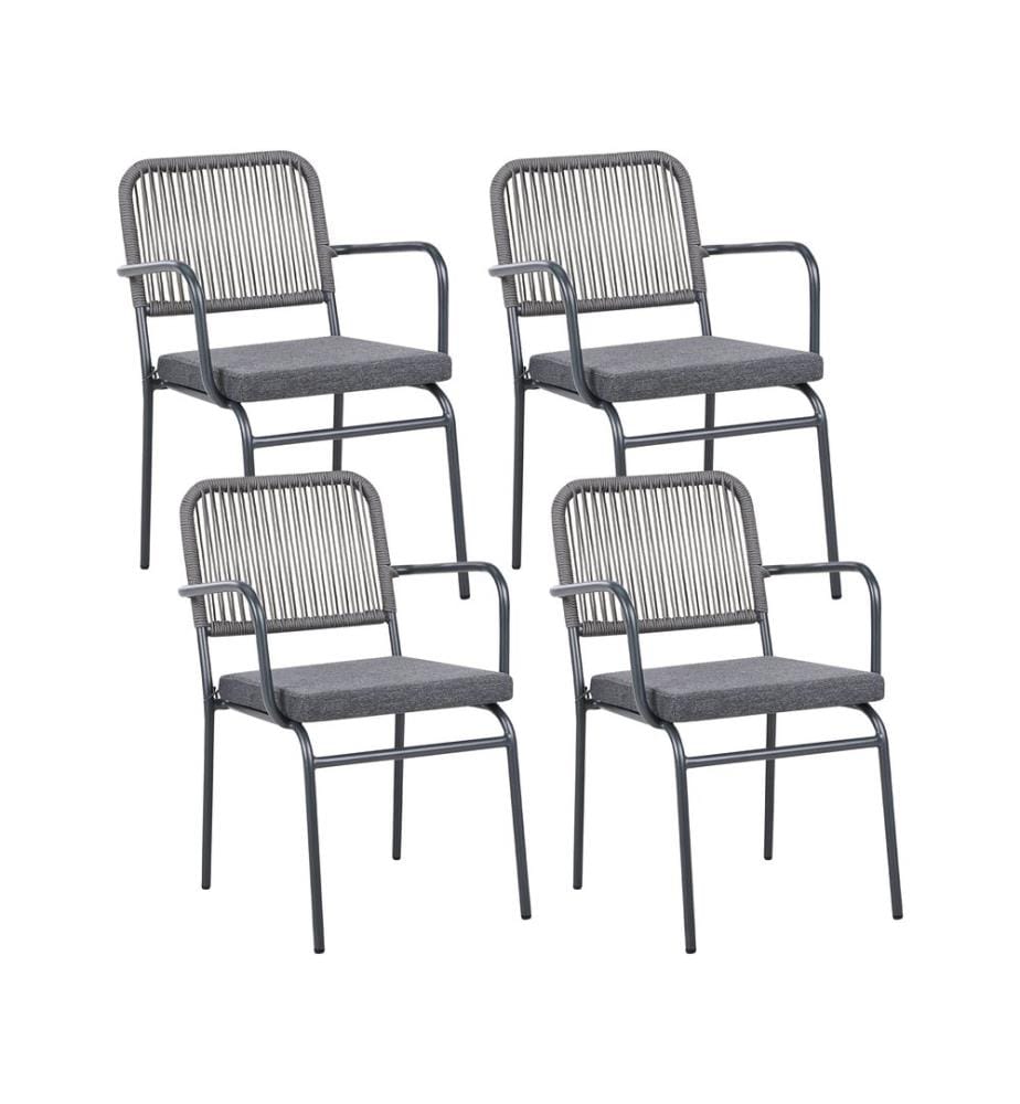Lot de 4 chaises de jardin avec coussins TACENO Métal Gris