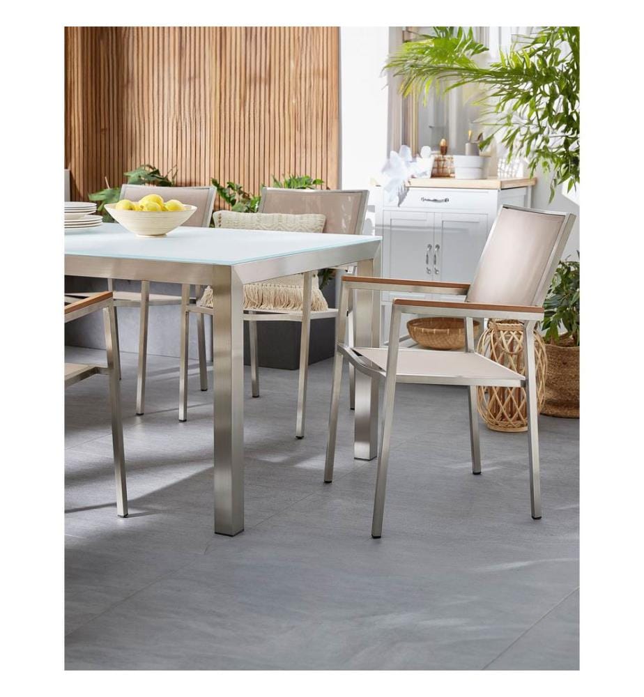 Lot de 4 chaises de jardin GROSSETO Acier inox Beige