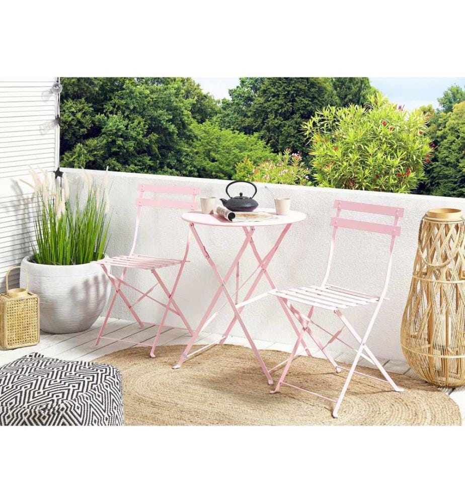 Ensemble bistrot Pliant FIORI Métal Rose pastel