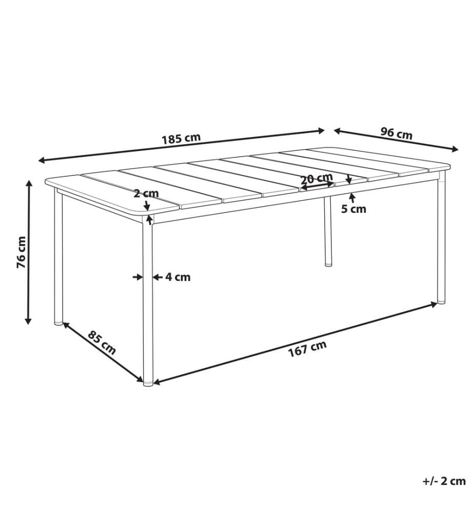 Table de salle à manger de jardin FLAVIA 185 cm 96 cm Métal Marron