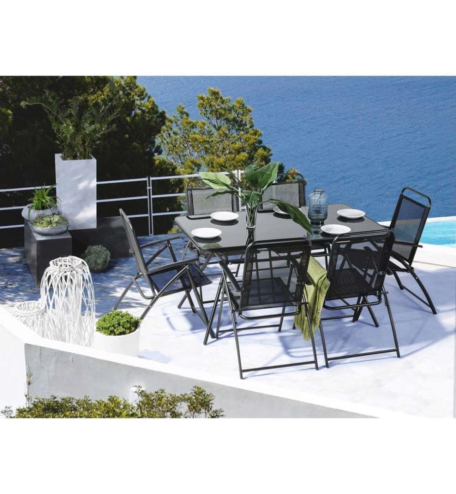 Salle à manger de jardin 6 places LIVO Métal Noir