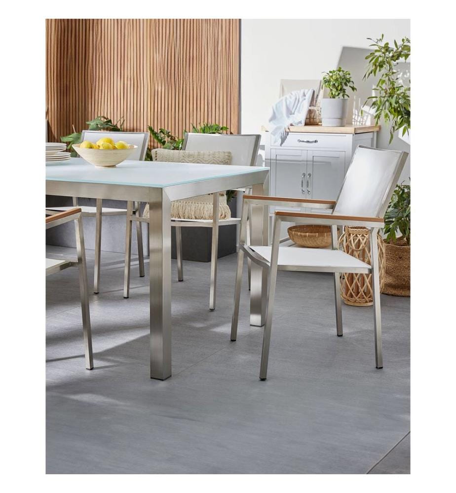 Lot de 4 chaises de jardin GROSSETO Acier inox Blanc