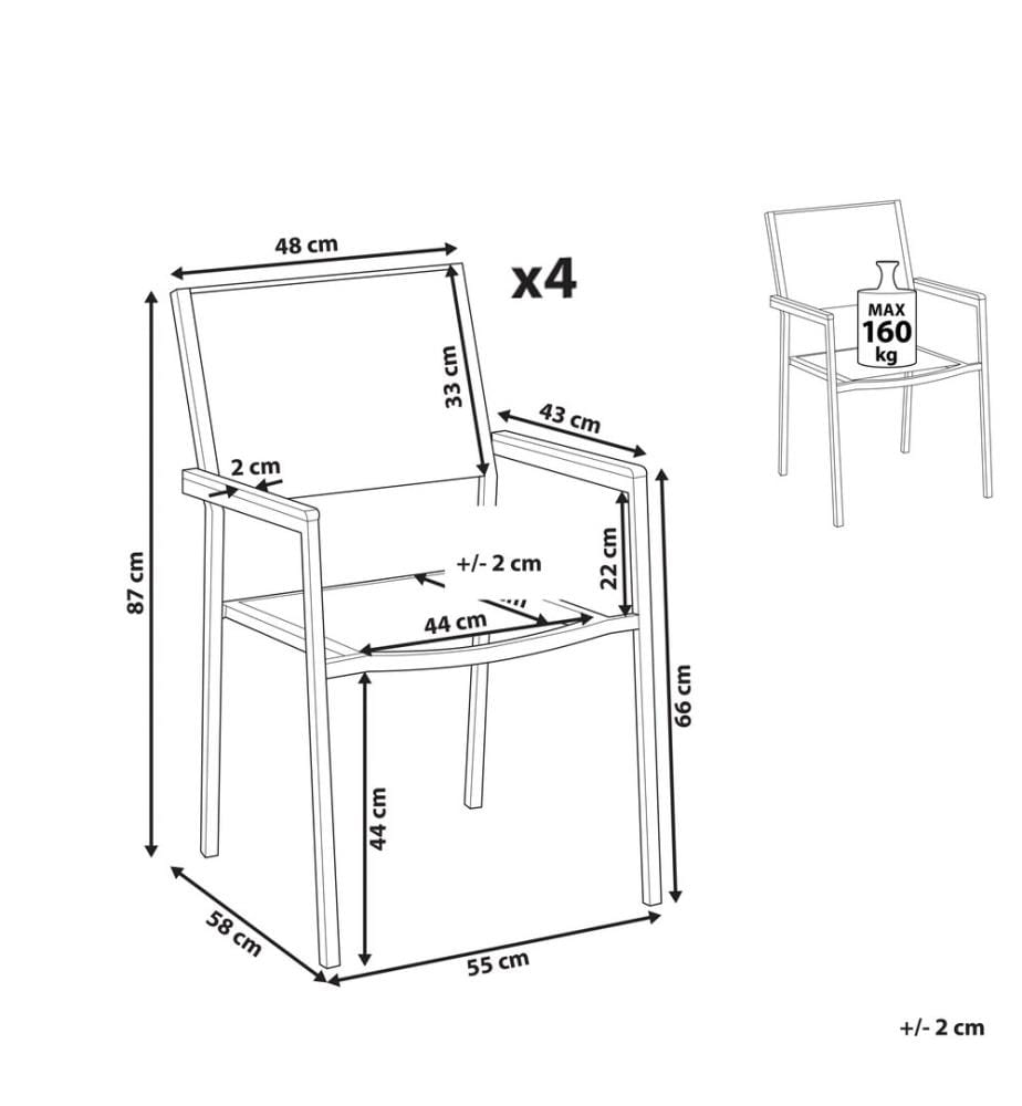 Lot de 4 chaises de jardin GROSSETO Acier inox Blanc