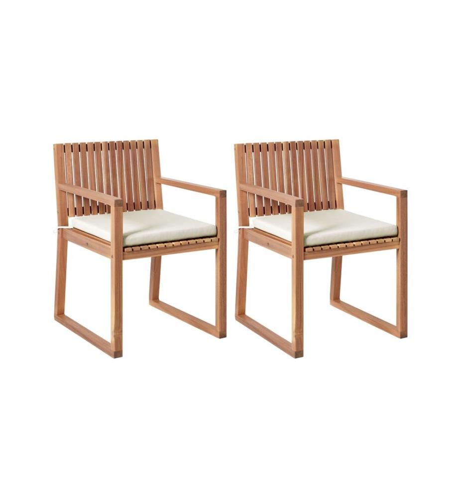 Lot de 2 chaises de jardin avec coussins SASSARI PREMIUM Bois d'acacia certifié Beige clair
