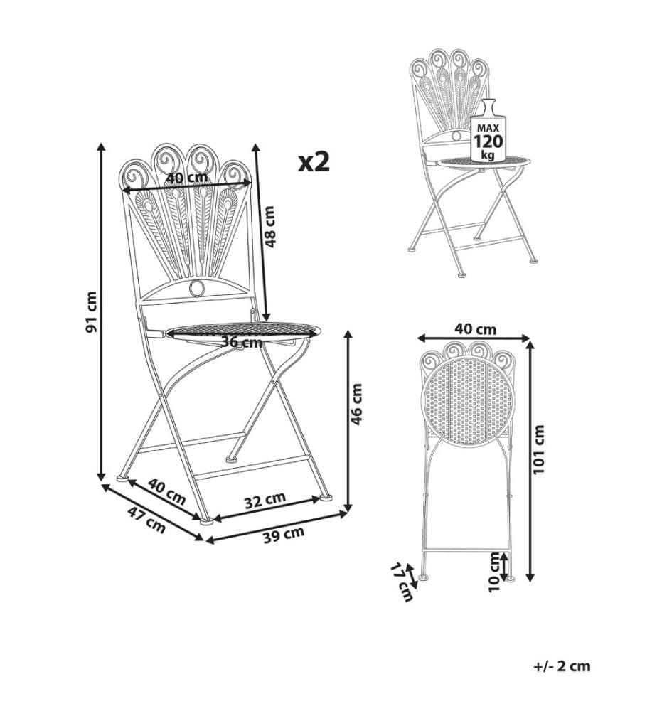 Lot de 2 chaises de jardin PAVIA Pliant Métal Bleu