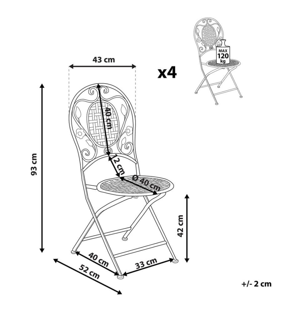 Lot de 4 chaises de jardin BIVIO Pliant Métal Blanc cassé
