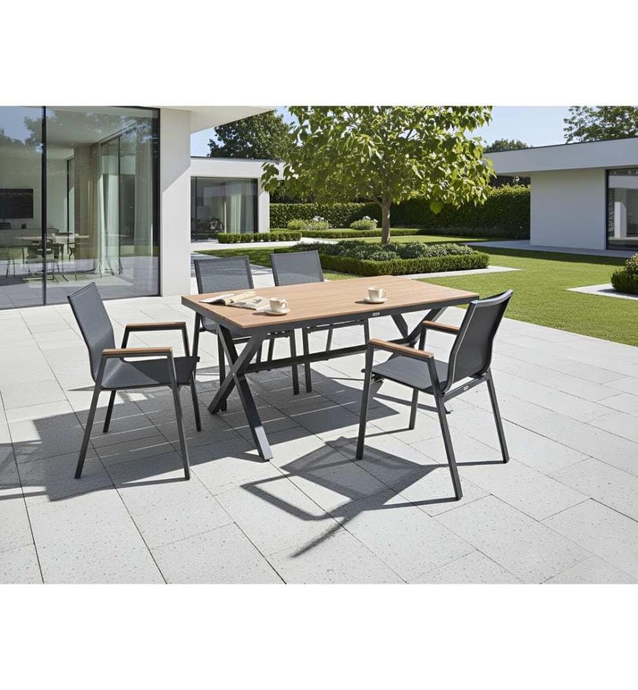 Table de salle à manger de jardin TIANO 160 cm 90 cm Métal Noir