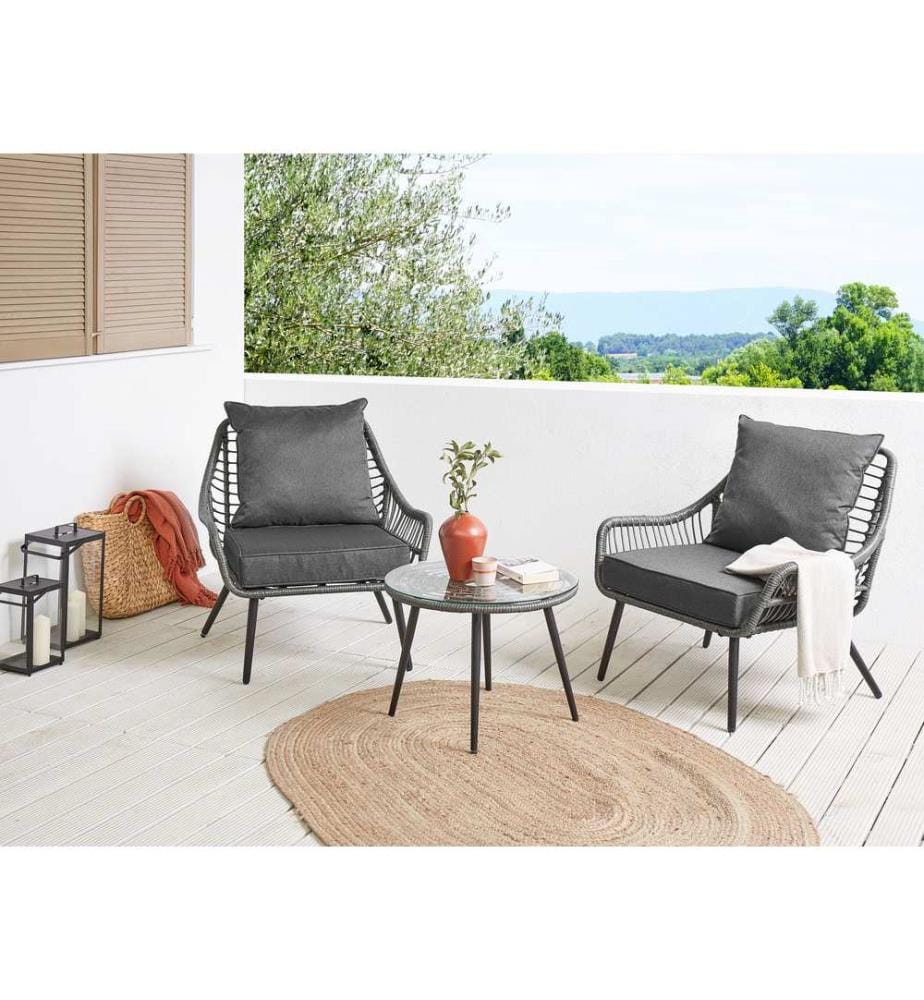 Ensemble bistrot avec coussins LAURETO Gris