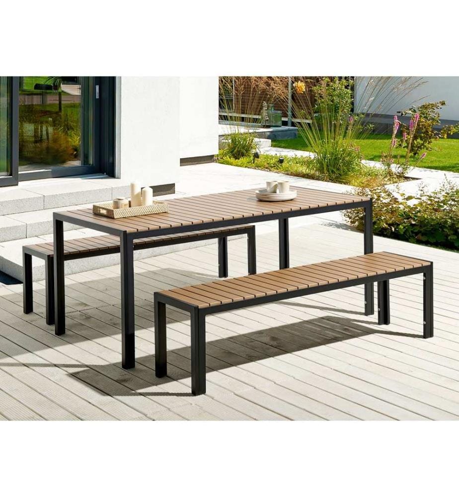 Salle à manger de jardin avec bancs 6 places NARDO Marron/noir