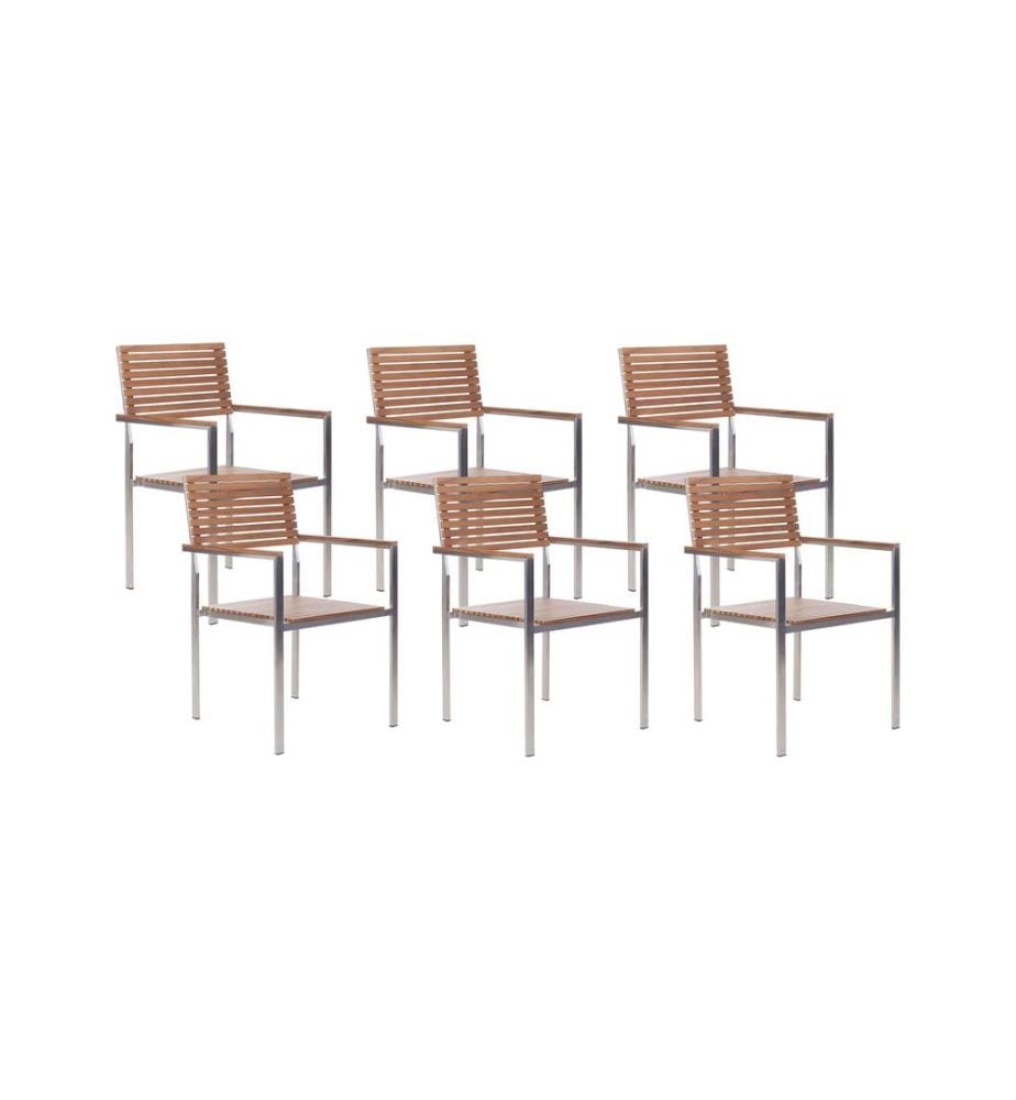 Lot de 6 chaises de jardin VIAREGGIO Bois de teck certifié Marron