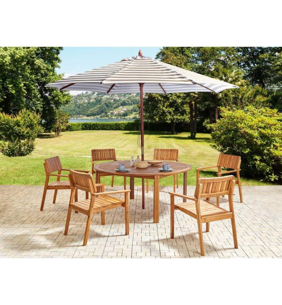 Salle à manger de jardin 6 places AGELLO avec parasol (12 options) Acacia Marron