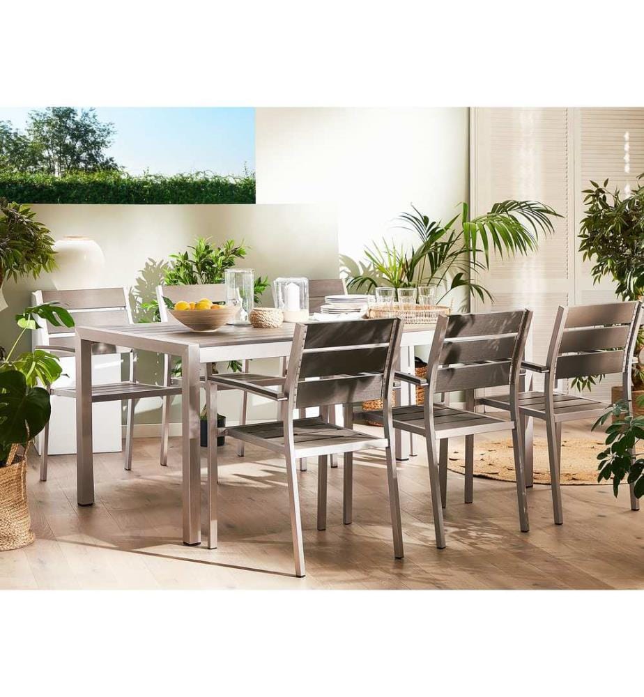 Table de salle à manger de jardin VERNIO 180 cm 90 cm Métal Gris