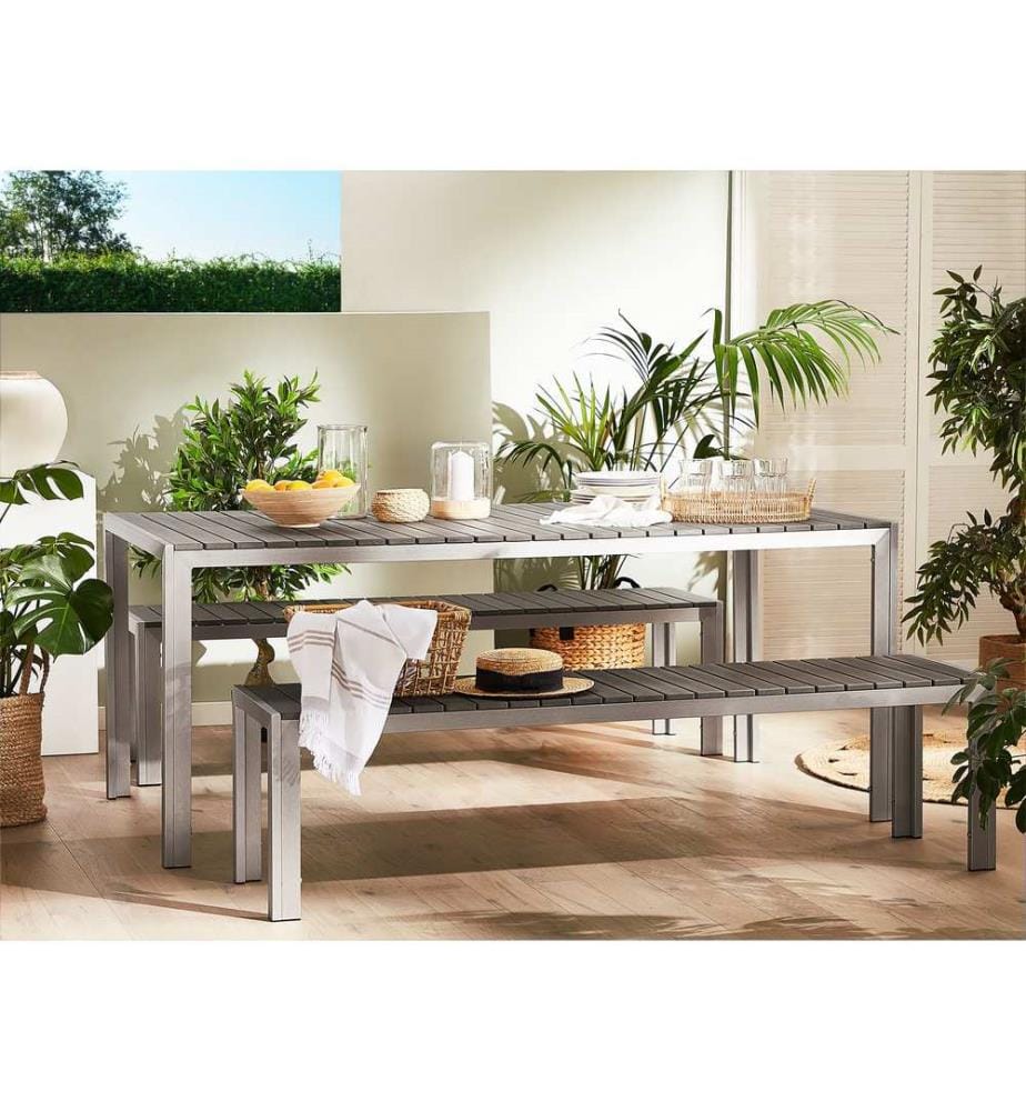 Salle à manger de jardin avec bancs 6 places NARDO Gris