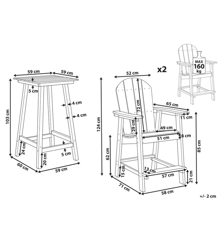 Ensemble bistrot ADIRONDACK Gris foncé