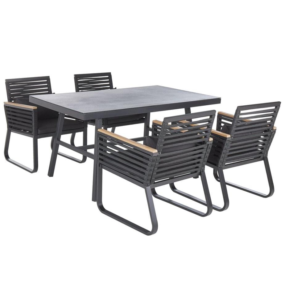 Salle à manger de jardin 4 places CANETTO avec coussins Métal Noir