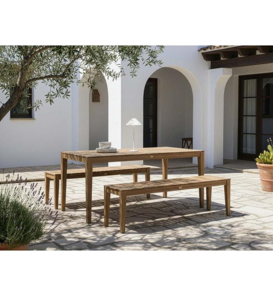 Salle à manger de jardin avec bancs 6 places CHIOGGIA Bois d'acacia certifié Marron clair