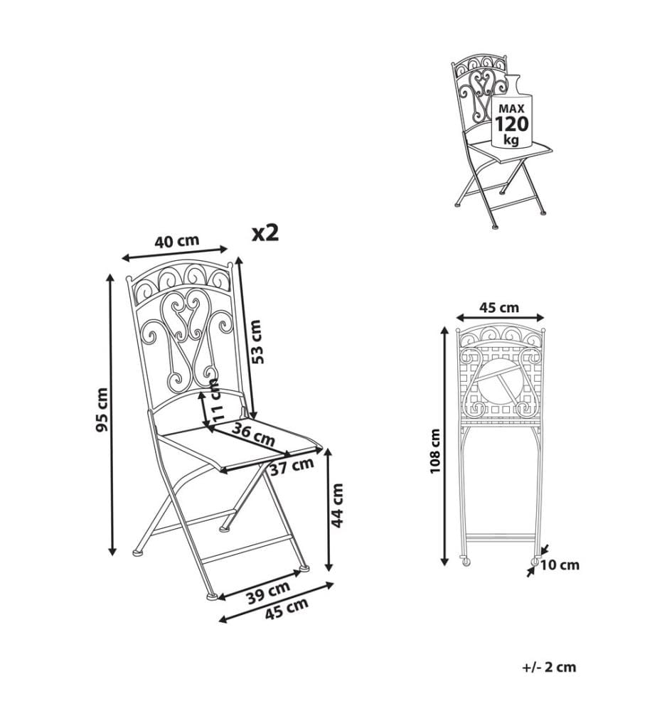 Lot de 2 chaises de jardin JUINA Pliant Métal Beige clair