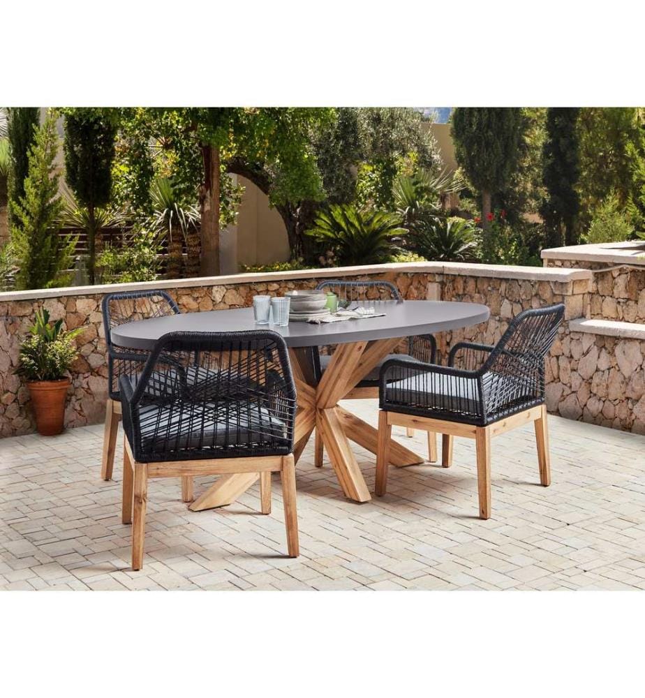 Salle à manger de jardin 4 places ORISTANO avec coussins Béton Noir
