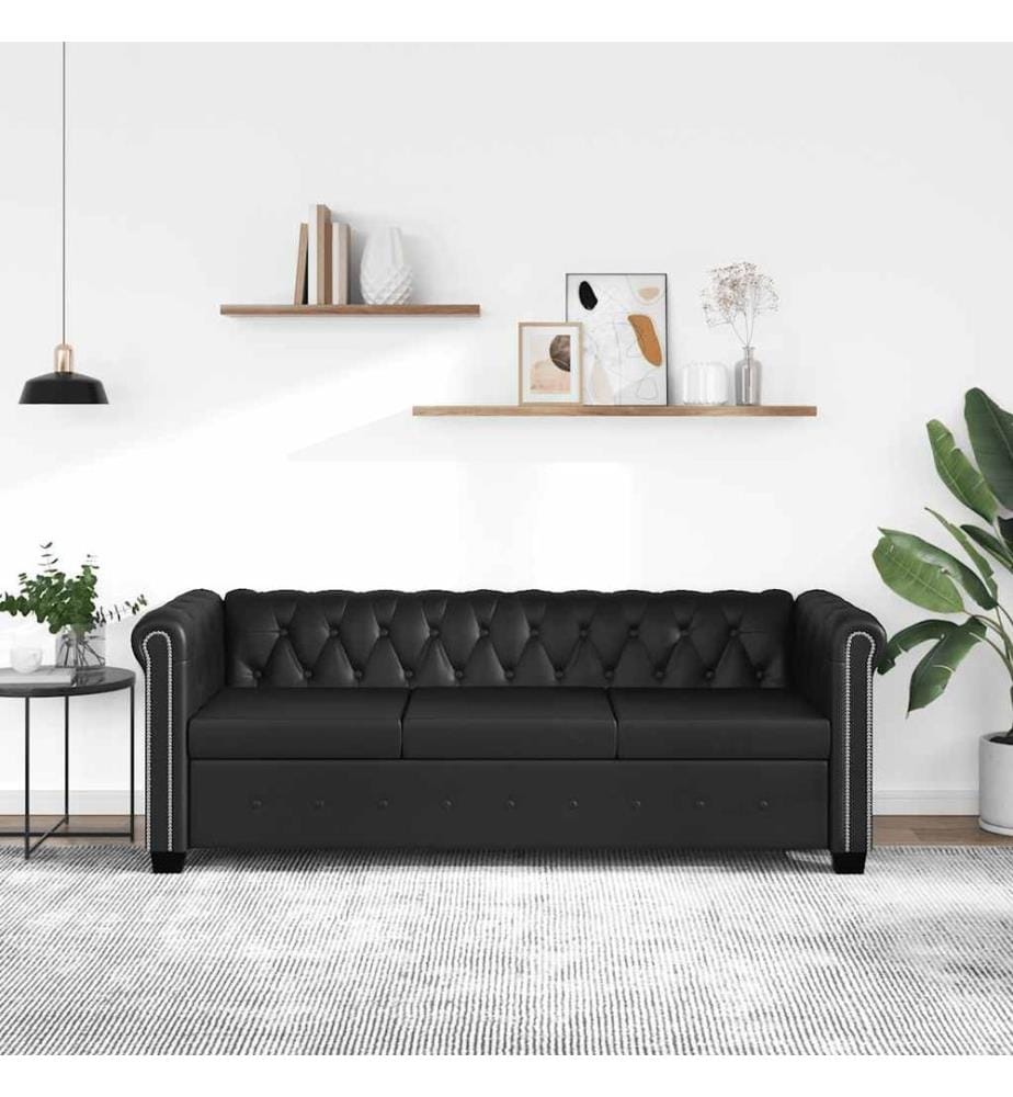 Canapé Chesterfield à 3 places cuir synthétique noir