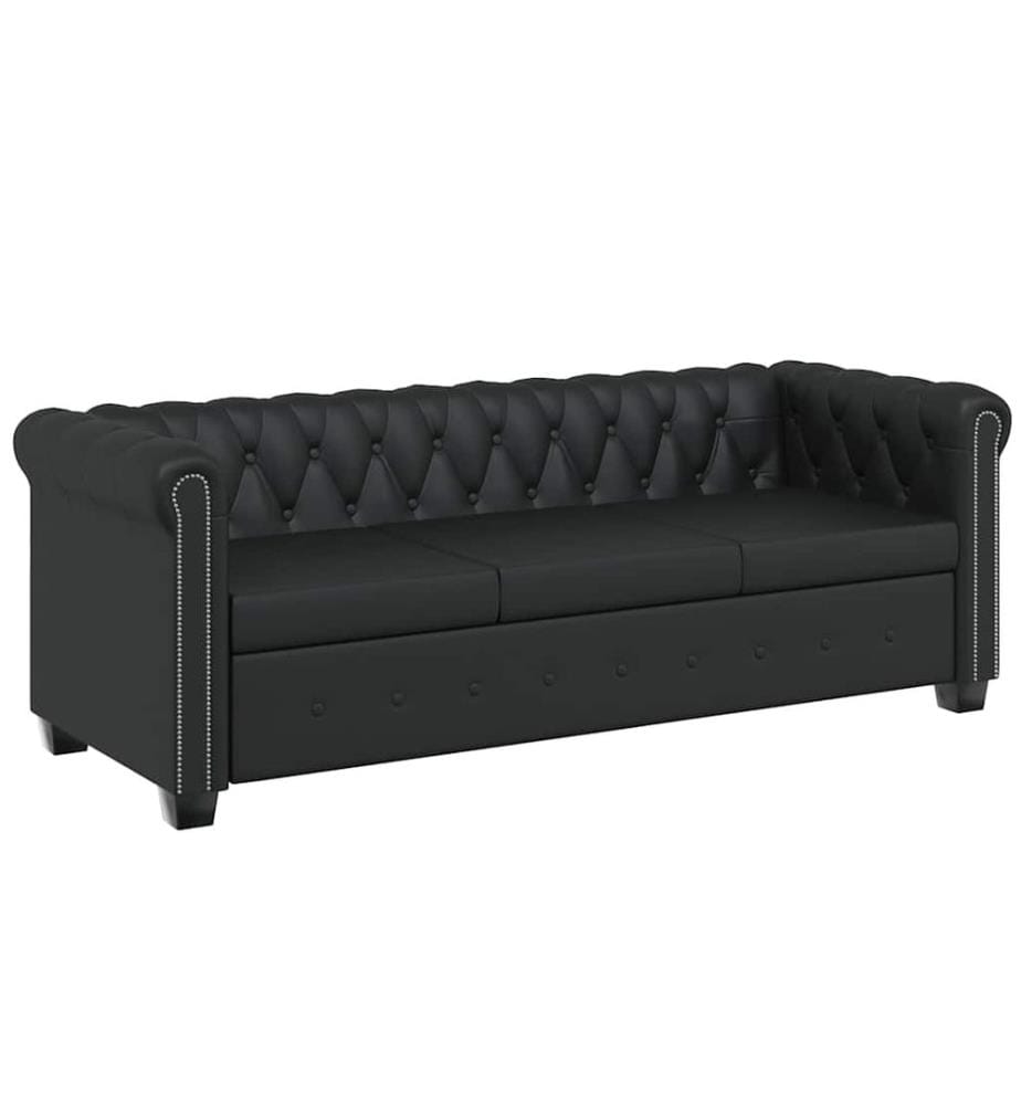 Canapé Chesterfield à 3 places cuir synthétique noir