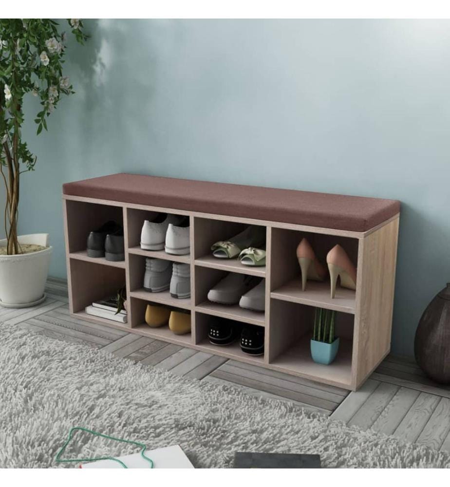 Banc de rangement à chaussures 10 compartiments Couleur chêne