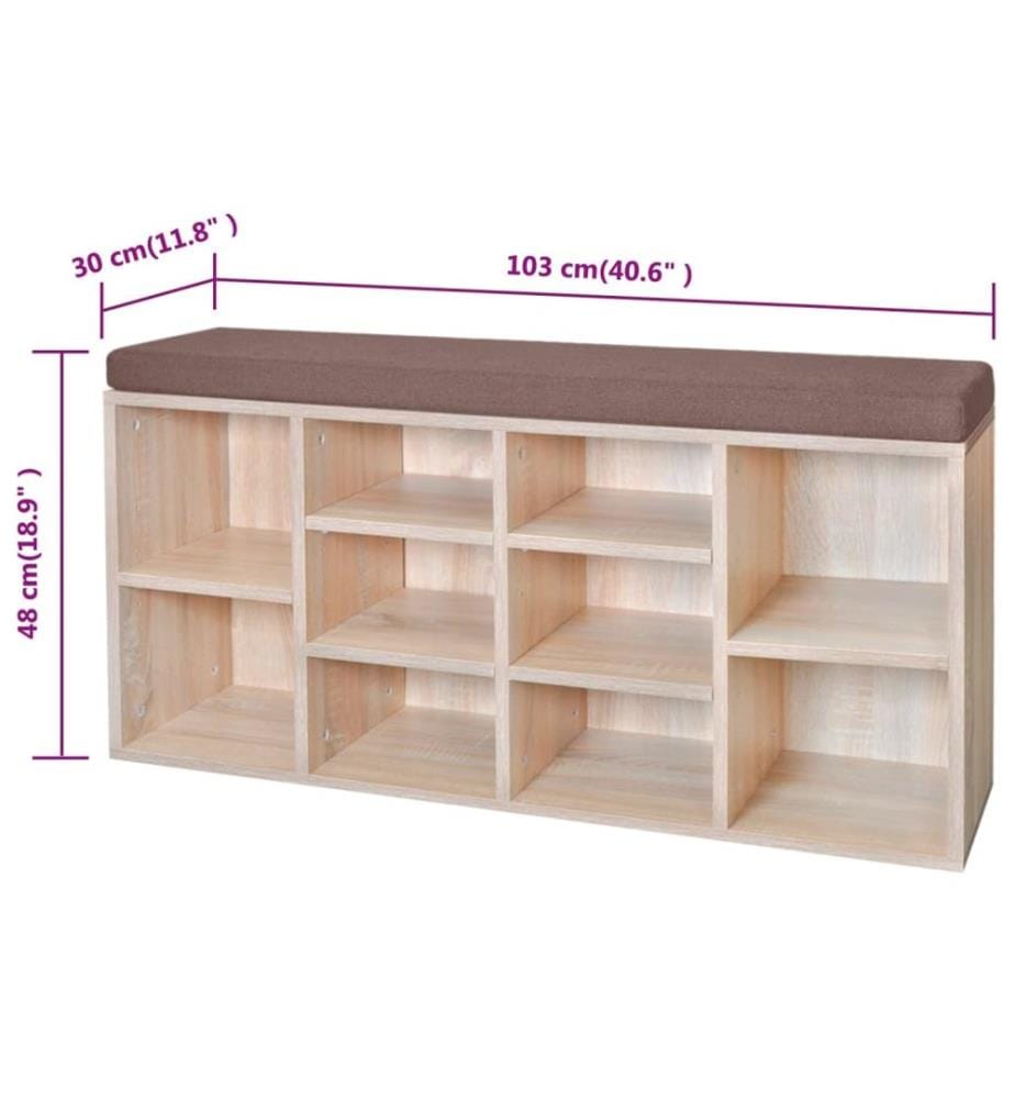 Banc de rangement à chaussures 10 compartiments Couleur chêne