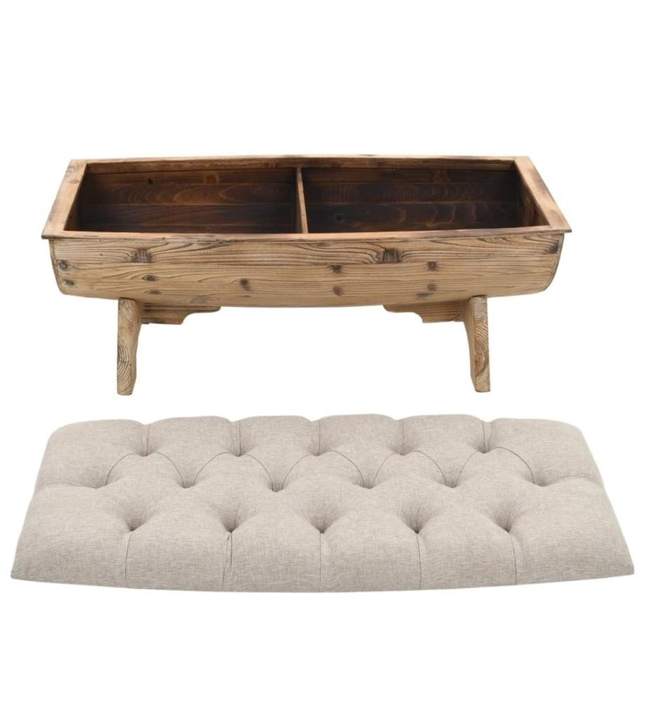 Banc de rangement Bois massif et tissu 103 x 51 x 44 cm