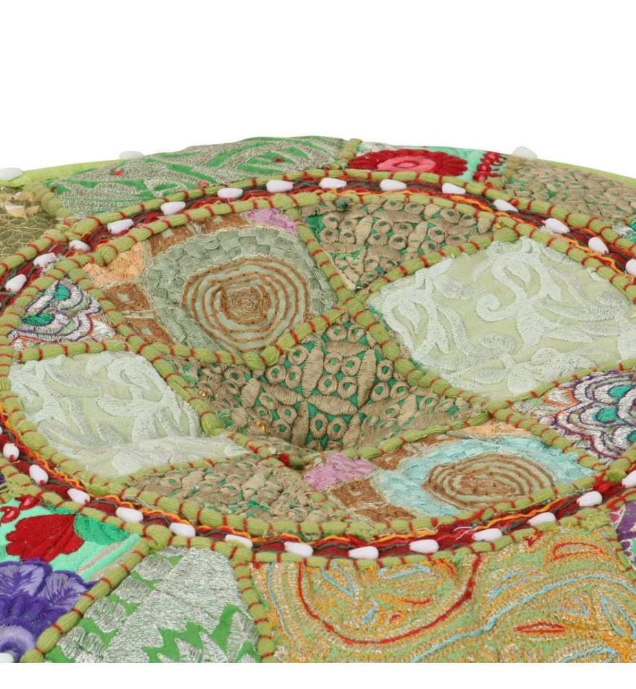 Patchwork Sitzpouf Rund Baumwolle Handgefertigt 40x20 cm Grün