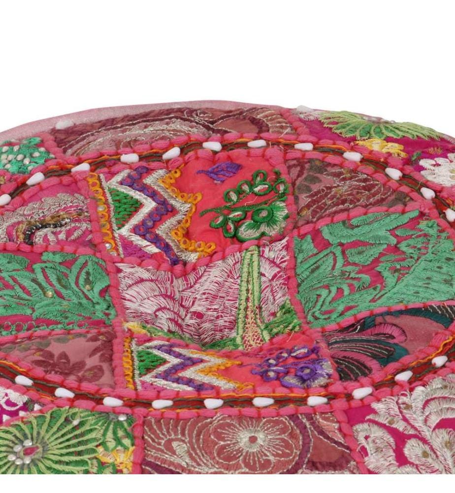 Patchwork Sitzpouf Rund Baumwolle Handgefertigt 40x20 cm Rosa