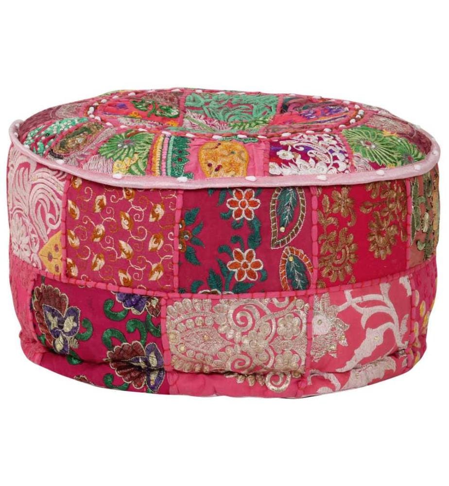 Patchwork Sitzpouf Rund Baumwolle Handgefertigt 40x20 cm Rosa