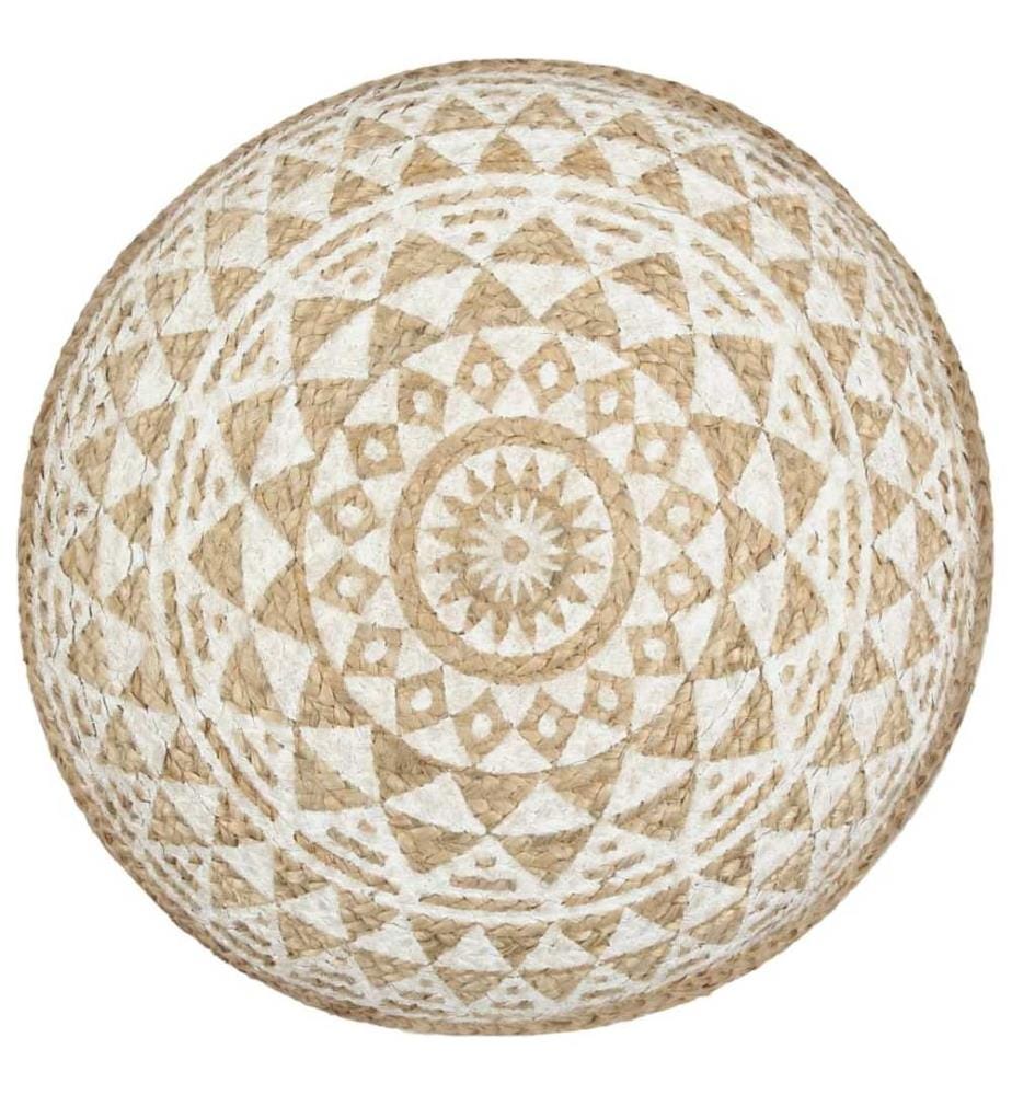 Handgefertigter Sitzpuff Weiss 45x30 cm Jute